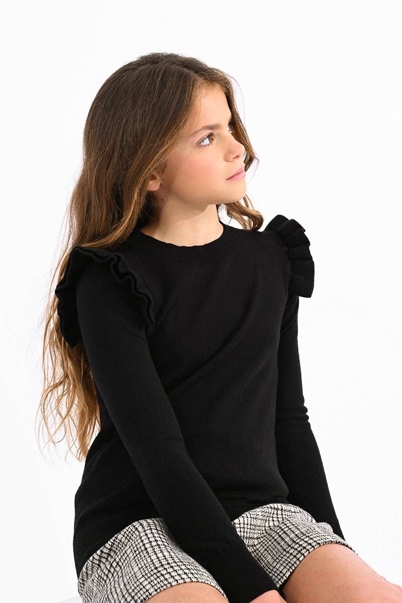 Girls black clearance v neck jumper