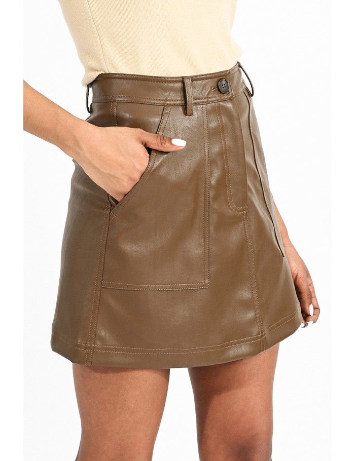 Tan leather mini on sale skirt