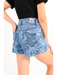 High-waisted printed denim shorts - Molly Bracken E-Shop