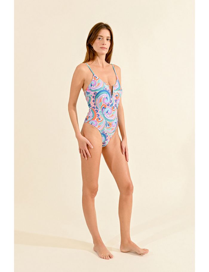 One-piece swimsuit with V-cut