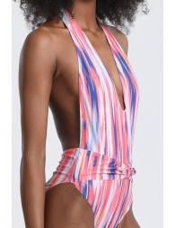 Printed swimsuit with plunging neckline