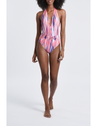 Printed swimsuit with plunging neckline