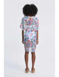 Printed veil dress, twisted on the front