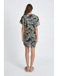 Printed veil dress, twisted on the front