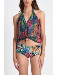 Top corto de cuello halter con estampado