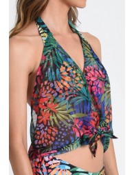 Top corto de cuello halter con estampado