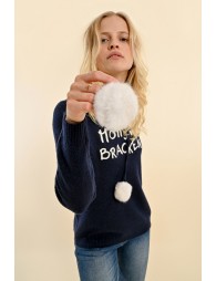 Pull pompon à capuche