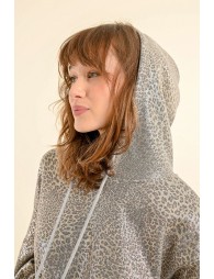 Leopard print hooded cropped sweatshirt