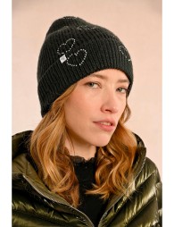 Beanie with rhinestone hearts