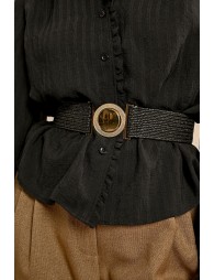 Wide braided belt with round buckle