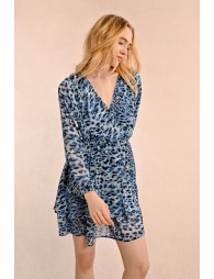 Short printed dress with V-neck