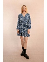 Short printed dress with V-neck