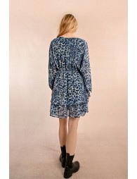 Short printed dress with V-neck