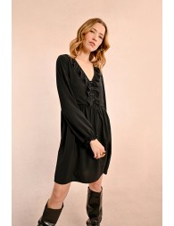 Short dress with gathered V-neck