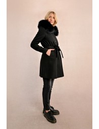 Hooded faux fur coat