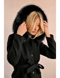 Hooded faux fur coat