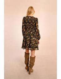 Short printed dress with smocked bust