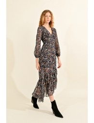 Long printed wrap dress