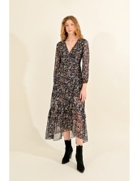 Long printed wrap dress