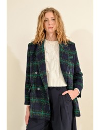 Checked wool-blend coat