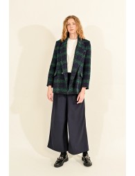 Checked wool-blend coat