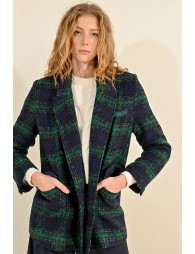 Checked wool-blend coat