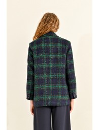 Checked wool-blend coat