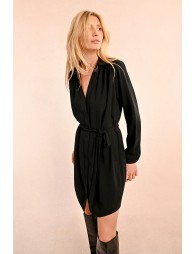 Vestido camisero de manga larga con lazada