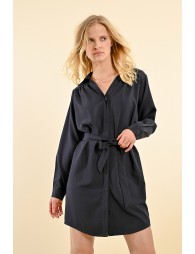 Shirt dress with tie belt