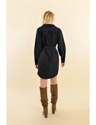 Shirt dress with tie belt