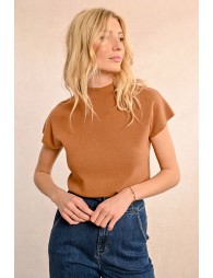 Short-sleeved ribbed sweater