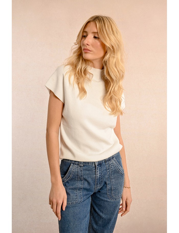 Short-sleeved ribbed sweater