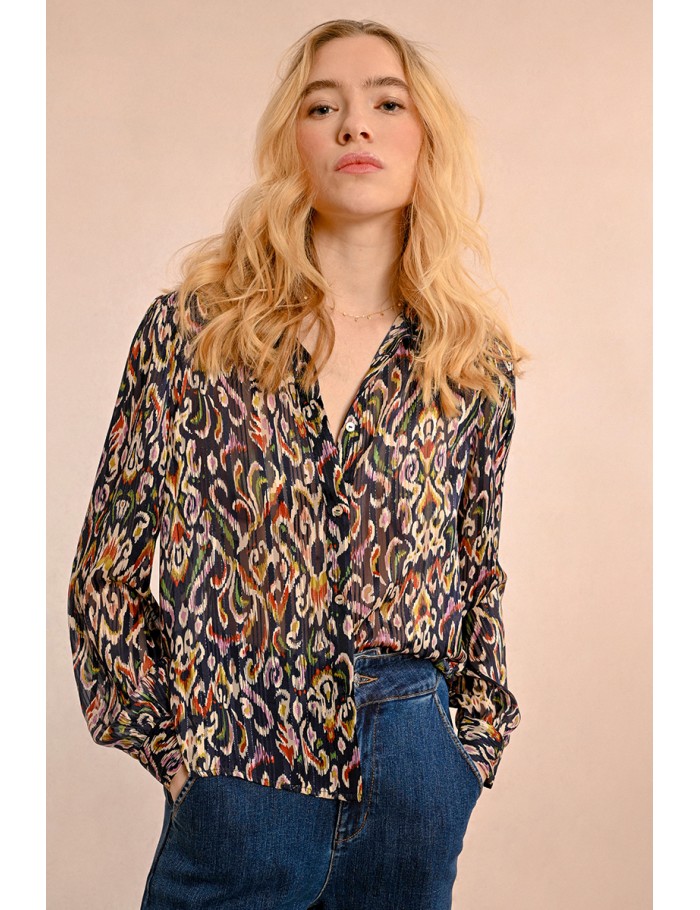 Sheer shirt with bohemian pattern