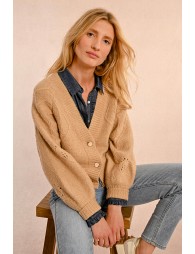 V-neck cardigan, pointelle knit