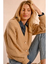 V-neck cardigan, pointelle knit