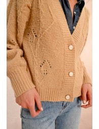 V-neck cardigan, pointelle knit