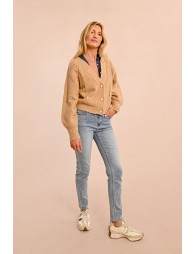 V-neck cardigan, pointelle knit