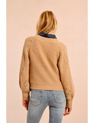 V-neck cardigan, pointelle knit