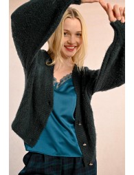 V-neck cardigan, pointelle knit