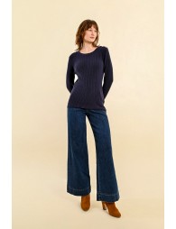 Cable-knit sweater, buttoned shoulder tab