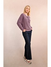 Soft knit sweater with tie collar