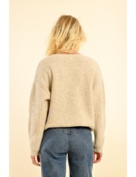 Soft knit sweater with tie collar