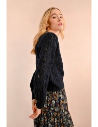 Pointelle knit wrapover effect sweater