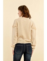 Ruffled pointelle knit sweater