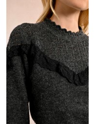 Ruffled pointelle knit sweater