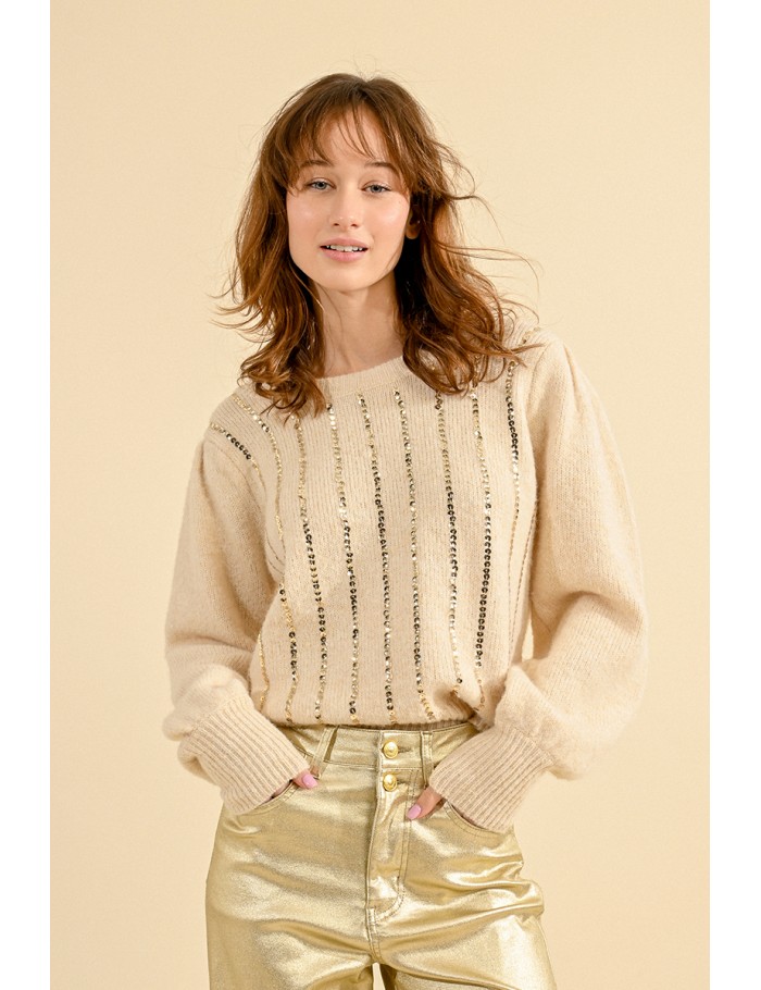 Sweater with wool, puffed sleeves