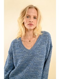 Jacquard knit V-neck sweater