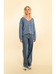 Jacquard knit V-neck sweater