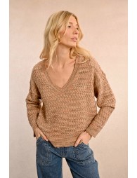 Jacquard knit V-neck sweater