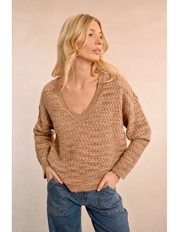 Jacquard knit V-neck sweater